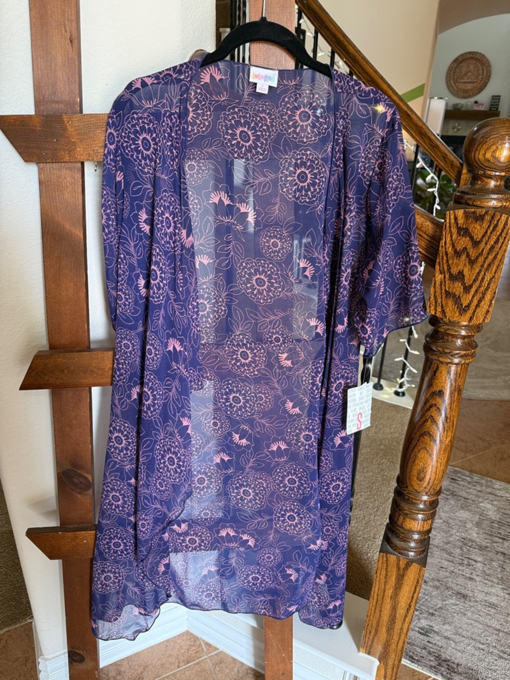 LuLaRoe Purple Floral Sheer Open Kimono